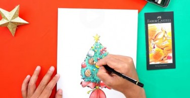 Cara mewarnai Gambar Pohon Natal dengan Polychromos Colour Pencil